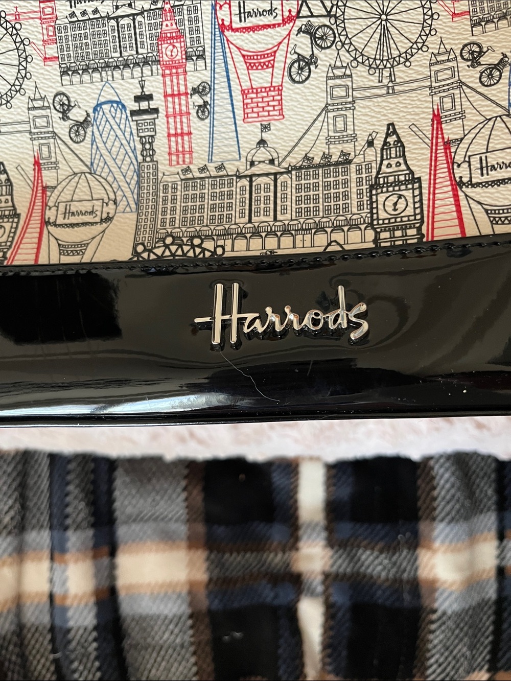 Harrods Black, Cream and Red London Landmark Print Crossbody Tote - Picture 5 of 11